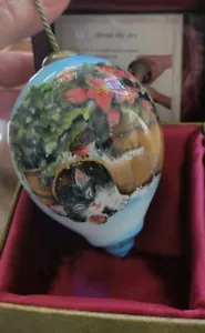 Arte Ne' Qwa gato sueño nevado adorno de vidrio soplado ¡arte de adentro hacia afuera! ¡Nuevo en caja! - Imagen 1 de 5