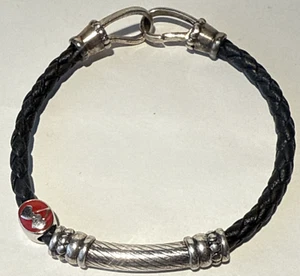 John Atencio Sterlingsilber geflochtenes schwarzes Lederarmband Kirsche Charm 7,75" - Bild 1 von 7