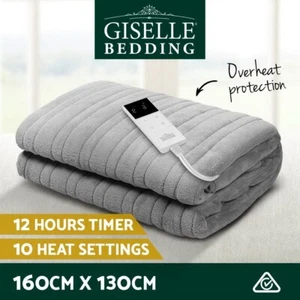 Electric Throw Rug Heated Blanket Fleece Washable Winter Warm Sofa Silver Grey - Picture 1 of 12