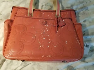 RARE NEW COACH PATENT LEATHER DIAPER BABY BAG MULTIFUNCTION TOTE 16977 Rose - Picture 1 of 7