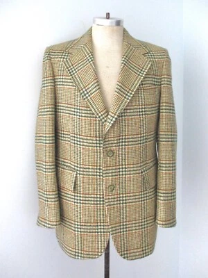 Vtg 60s 70s Palm Beach Green Cream Beige Plaid Tweed Professor Blazer Jacket 40 - Image 1 of 4