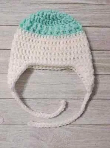 crochet handmade baby hat beanie ear flap photo prop 0-3 months teal blue new - Picture 1 of 2