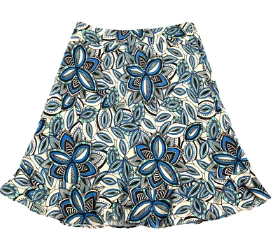 Falda Floral East 5th Mezcla de Lino Talla 14 Pequeña Azul Tostado Bolsillos Tropicales Boho  Foto 1 de 4