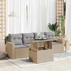 vidaXL 5 Piece Garden Sofa Set with Cushions Beige Poly Rattan - Picture 1 of 11