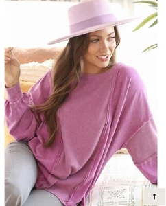 NWT Boutique Designer Fantastic Fawn Berry Pink Mineral Wash Thermal Cotton Top - Picture 1 of 1