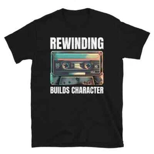 Vintage Cassette Tape Rewinding 80s Music 1980s Retro Funny T-Shirt - Picture 1 of 2