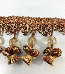 Brown Tan Rust 2.5" Tassel Bead Fringe Trim Drapery Pillow Crafts 8 ft 1 pc - Picture 1 of 4