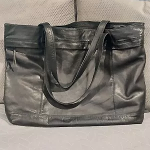 Tavera Black Leather Shoulder Tote Bag Travel Satchel Overnight Bag Large - Picture 1 of 14