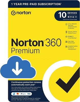Norton 360 Premium Antivirus 2025 VPN  10 Device 1 Year  5 Minute EMAIL Delivery - Image 1 of 4
