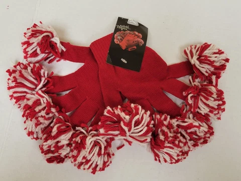 Fan Spirit Pom Pom Gloves - Chiefs Colors - Red & White, NEW Cover