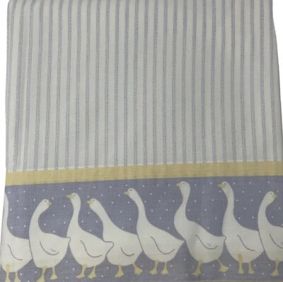 Vintage Fieldcrest Standard Pillow Case Blue Stipe Ticking White Geese EUC - Image 1 of 3