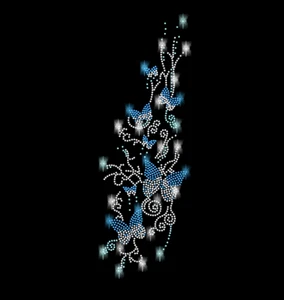 Strasssteine 7 Schmetterlinge Bügelbild Applikation Strass Schmetterling blau - Picture 1 of 4