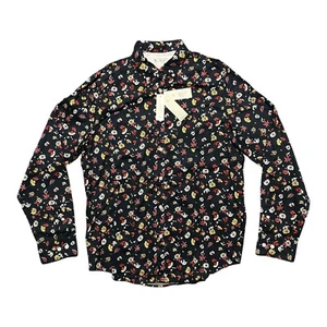 New ORIGINAL PENGUIN Shirt Mens L Black Ditsy Floral Print Poplin Button Down - Picture 1 of 6