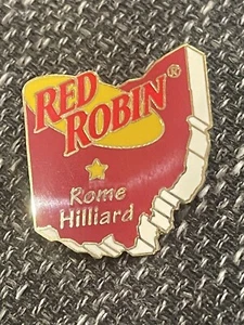 Prendedor de contorno de mapa estatal Red Robin Restaurant ROME HILLIARD OHIO raro en muy buen estado - Imagen 1 de 2