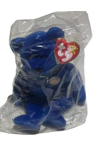 TY Clubby Beanie Baby Blue Bear Official Club Button 1999 New 8 inch - Picture 1 of 7