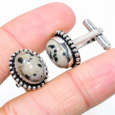 Dalmation Jasper Gemstone 925 Sterling Silver Cufflinks Stnd. d399 - Image 1 of 4