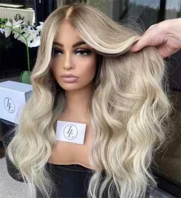 Peluca rubia natural Balayage onda corporal Remy pelucas de cabello humano 13x4 pelucas delanteras de encaje Foto 1 de 4