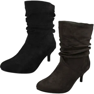 Spot On F5R0918 Ladies Sintético Negro Ante Tacón Botas - Imagen 1 de 11