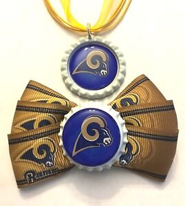 Handmade Los Angeles Rams Inspired Bottle Cap Necklace & Hair Bow Set