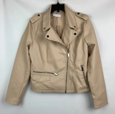 Chaqueta Moto New York Company Beige Imitación Cuero Cremallera Bolsillos Frontales Forrada Talla L NUEVA Foto 1 de 4