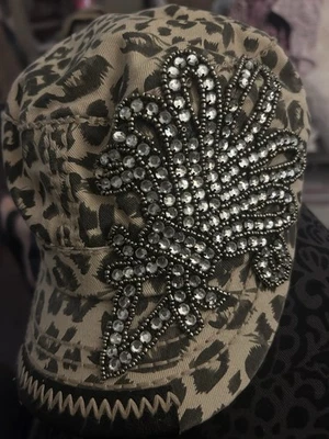 Olive & Pique Women’s leopard hat Cap with bling.  Soft Closure - Image 1 of 4