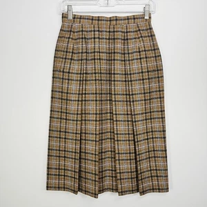 Christian Dior Sport Sz M Beige Checked Polyester Linen Blend Tuck Skirt Vintage - Picture 1 of 15