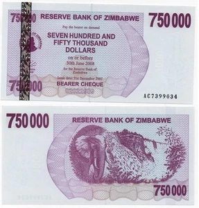 Zimbabwe - 750000 Dollars 2008 UNC P. 52 - cheque Lemberg-Zp - Picture 1 of 1