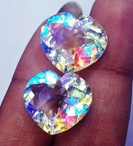 Rainbow Color Mystic Quartz 13 To 15 Ct Loose Gemstone Matched Pair Certified - Picture 1 of 7