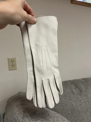Guantes de cuero genuino vintage crema/blancos de piel de ciervo lavables talla 7,5 Foto 1 de 4