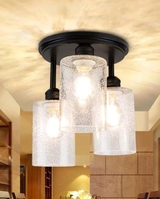 Luminária de teto de montagem, lustre de vidro semeado luminária de teto com 3 luzes - Imagem 1 de 4