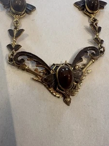 VICTORIAN ANTIQUE ROSE GOLD PENDANT Flat NECKLACE CHAIN Enamel - Picture 1 of 9