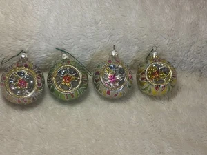 Konvolut Vintage Glas handbemalt glitzernd Glimmer Einzug KUGEL Weihnachtsschmuck - Bild 1 von 6