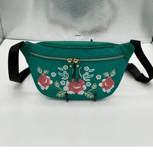 YOKL Floral Fanny Pack Belt Bag Embroidered Green Travel Waist Belt Bag Colorful - Picture 1 of 9