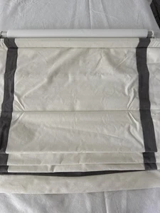 Restoration Hardware Baby Child Ivory Gray banded lined Roman Shade 32 x 64 - Picture 1 of 5