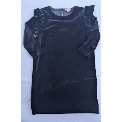Crewcuts Girls Black Velvet Ruffle Shoulder Dress Sz 10 Keyhole Concert - Image 1 of 4