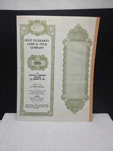 Gulf Guaranty Land & Title Company 500 Shares stock certificates W/coupons Rare - Imagen 1 de 6