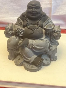 Sitting Laughing Buddha Statue Lucky Happy Sitting 4.75” X 4 Inches - Resin - Picture 1 of 18