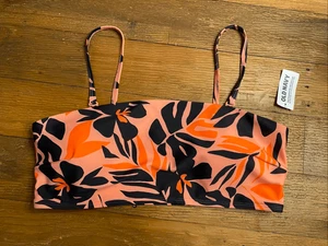 Old Navy Large NWT Bandeau Swim Top bikini orange black floral - Picture 1 of 4