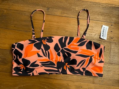 Old Navy Large NWT Bandeau Swim Top bikini orange black floral - Image 1 of 4