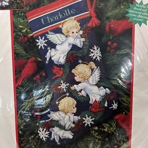 NEW VTG  Dimensions Angel Trio Snowflakes Counted Cross Stitch Stocking Kit 8644