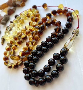 Natural Baltic Amber 50g. Islamic Prayer Rosary 9 mm. 99 Beads Tesbih Misbaha - Picture 1 of 24