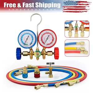 A/C Refrigerant Gauge Kit AC Manifold Dual Gauge 3 Fit For R502 R134a R12 R22 - Picture 1 of 12
