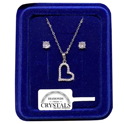Collana Cuore Strass + Orecchini pl. oro Bianco 18k con Cristalli Zirconi S83 - Immagine 1 di 4