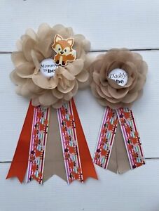 Fox Woodland Baby Shower Corsage ,Mommy To Be &Daddy To Be Corsage Set