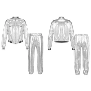 Kids Boys Girls Jazz Hip Hop Modern Shiny Metallic Jacket and Pants Dancewear - Picture 1 of 255