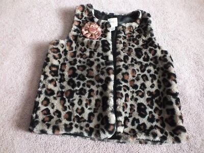 Kids Leopard Faux Fur Vest Cat & Jack Size L 10/12 Handmade Flower Pin Removable - Image 1 of 4