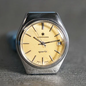 Vintage años 70 reloj Junghans Quartz D76 reloj de pulsera para hombres fecha acero inoxidable - Imagen 1 de 12