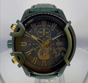 2025 Brand New Diesel Griffed Chronograph Gold Green Leather Strap Watch DZ4651 - Picture 1 of 12