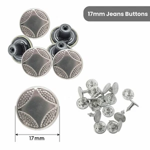 17mm Hammer On Jeans Buttons Antique Silver Finish Denim Jacket Trousers Coats - Picture 1 of 8