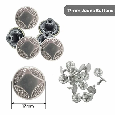 17mm Hammer On Jeans Buttons Antique Silver Finish Denim Jacket Trousers Coats - Image 1 of 4